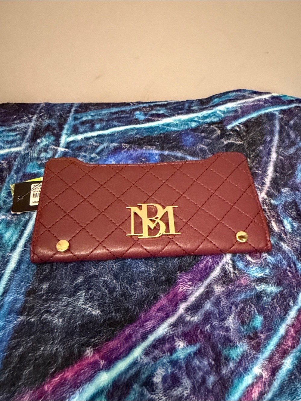 Badgley Mischka Quilted Plum  Wallet with Gold Logo